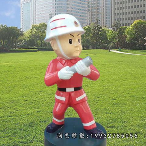 城市玻璃钢消防员卡通雕塑