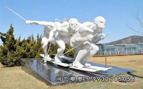 商业街不锈钢滑雪雕塑