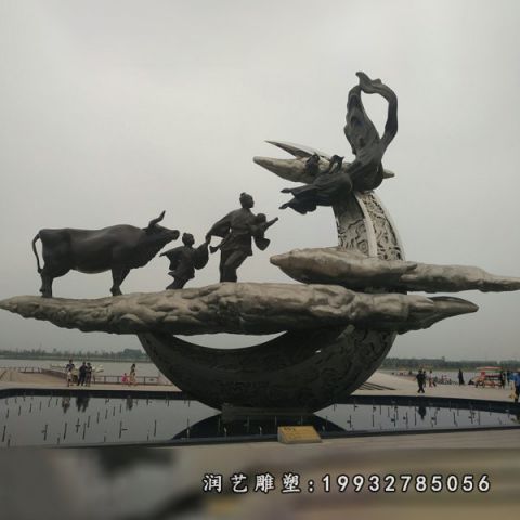 企业不锈钢牛郎织女雕塑