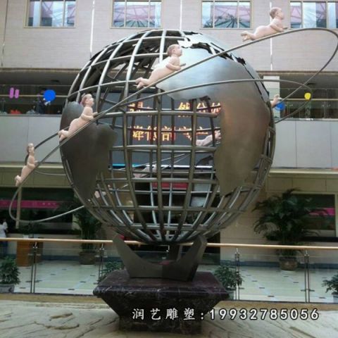 企业不锈钢地球仪景观雕塑
