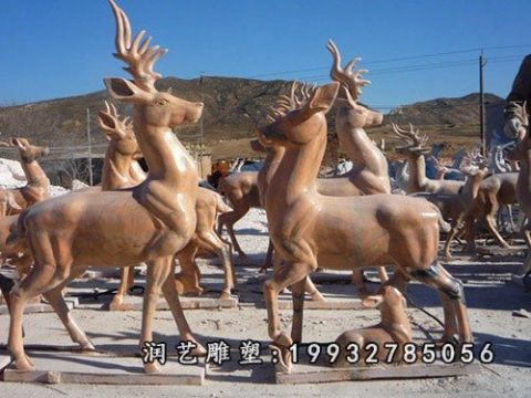 校园动物鹿石雕