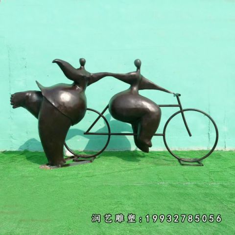 公园玻璃钢骑车人物雕塑