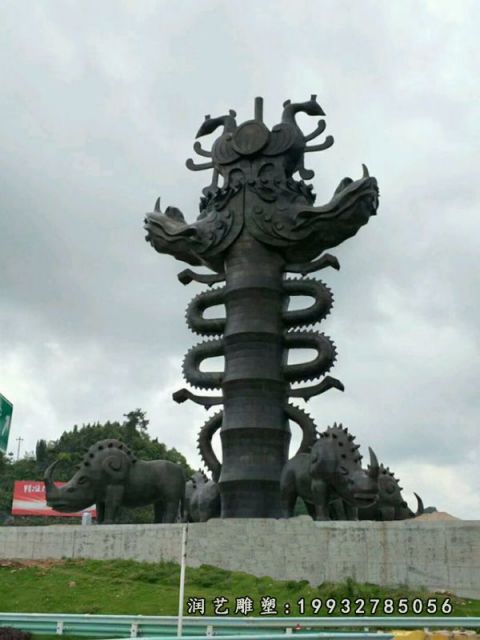 企业龙柱铜雕