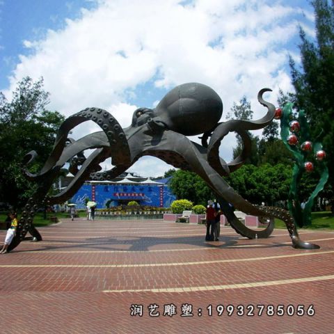 企业不锈钢章鱼动物雕塑