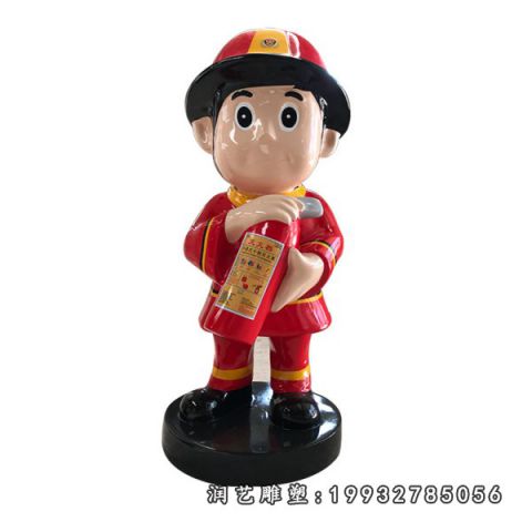 城市玻璃钢卡通消防员雕塑