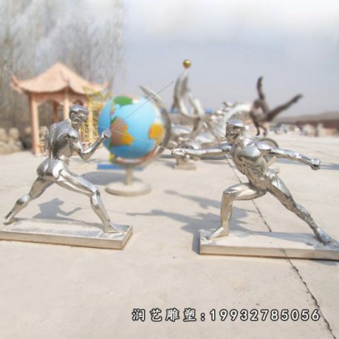 公园不锈钢击剑人物雕塑