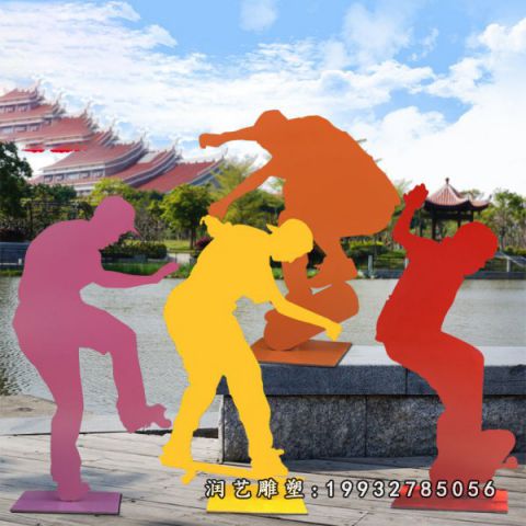 公园不锈钢人物滑板雕塑