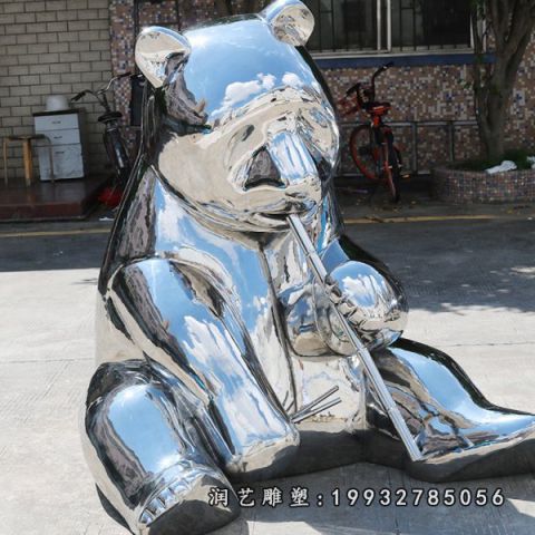 园林不锈钢熊猫动物雕塑
